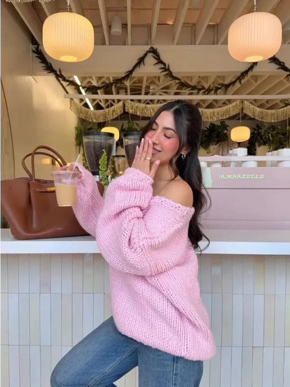 BEGINNING BOUTIQUE Australian Pink V-neck Knit Sweater